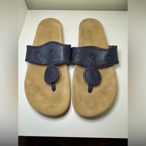 Jack Rogers Shoes - Jack Rogers Jacks Comfort Sandals Size 8.5 Navy Blue Leather Slides Thongs